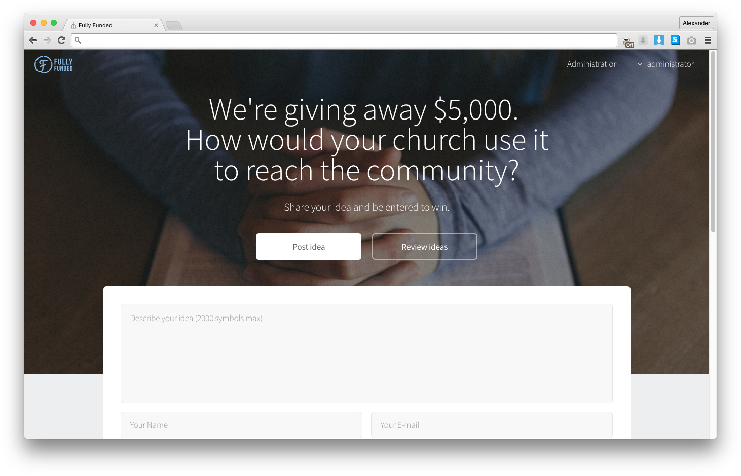 Fully Funded 5k - Home page